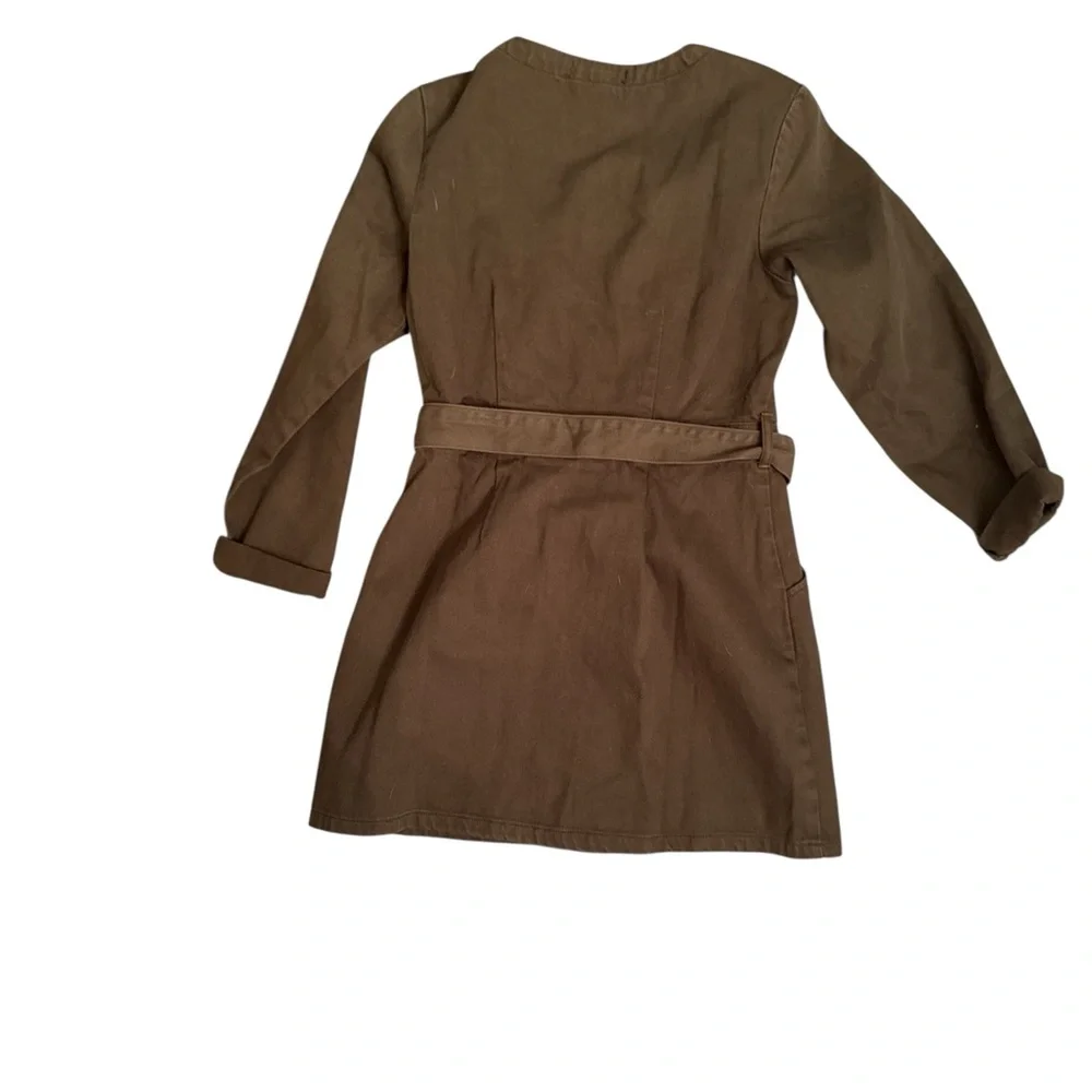 Olive Button-Front Belted Dress - Picture 2 of 3